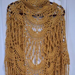 Handmade Crochet Shawl Wrap Cotton Blend – Golden / Mustard